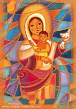 Magnet Vierge Marie : Vierge à l'enfant sur un fond vitrail